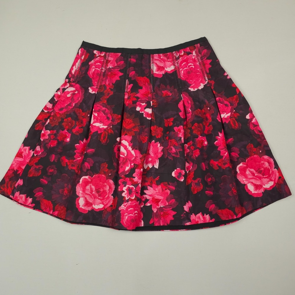 Gap Pleated Mini Skirt Women Size 2 Black Pink Red Floral Print Pockets